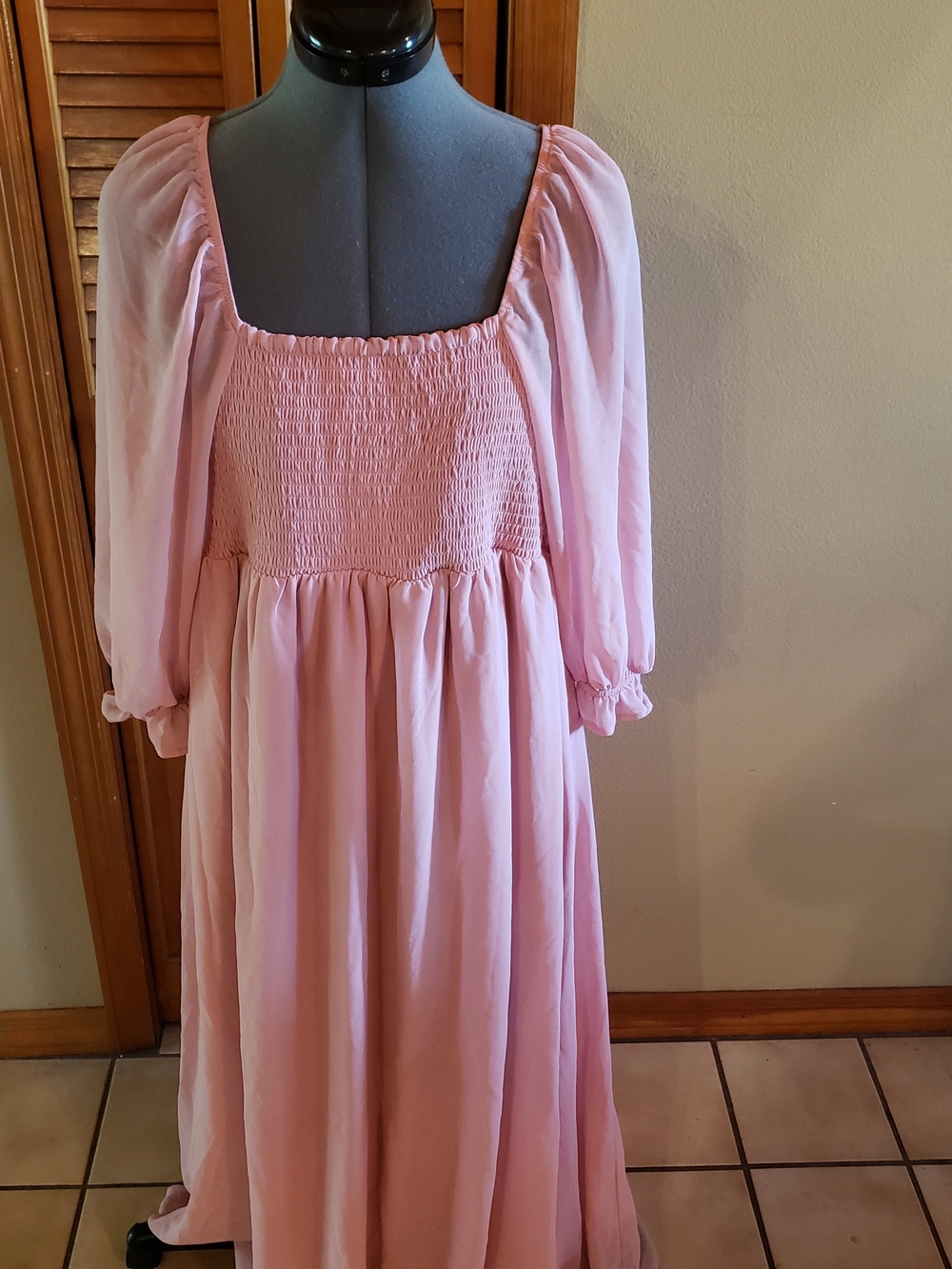 Puff Sleeve Maxi Dress - Light Pink